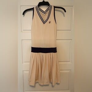 Fila Cream V-Neck Pleated Dress